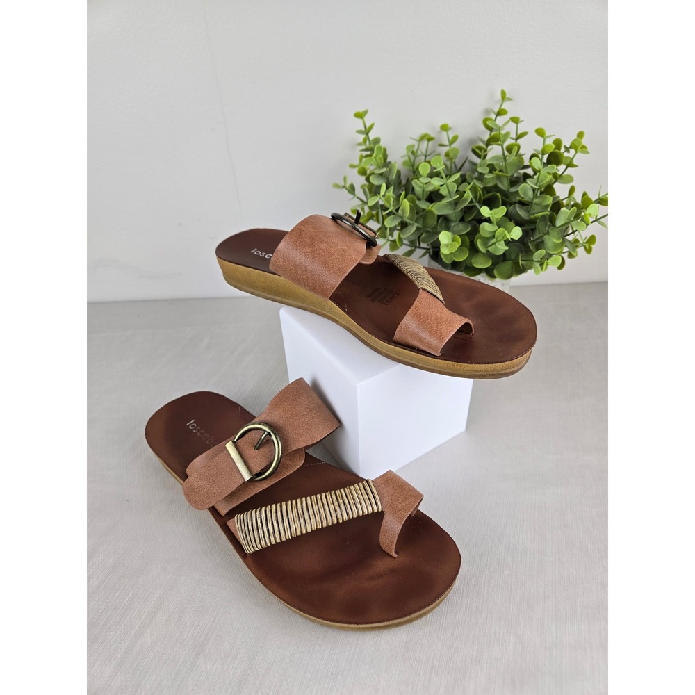 Los Cabos Bria Tan Slide Sandals Womens 38 Inbuilt Arch Support Buckle Boho